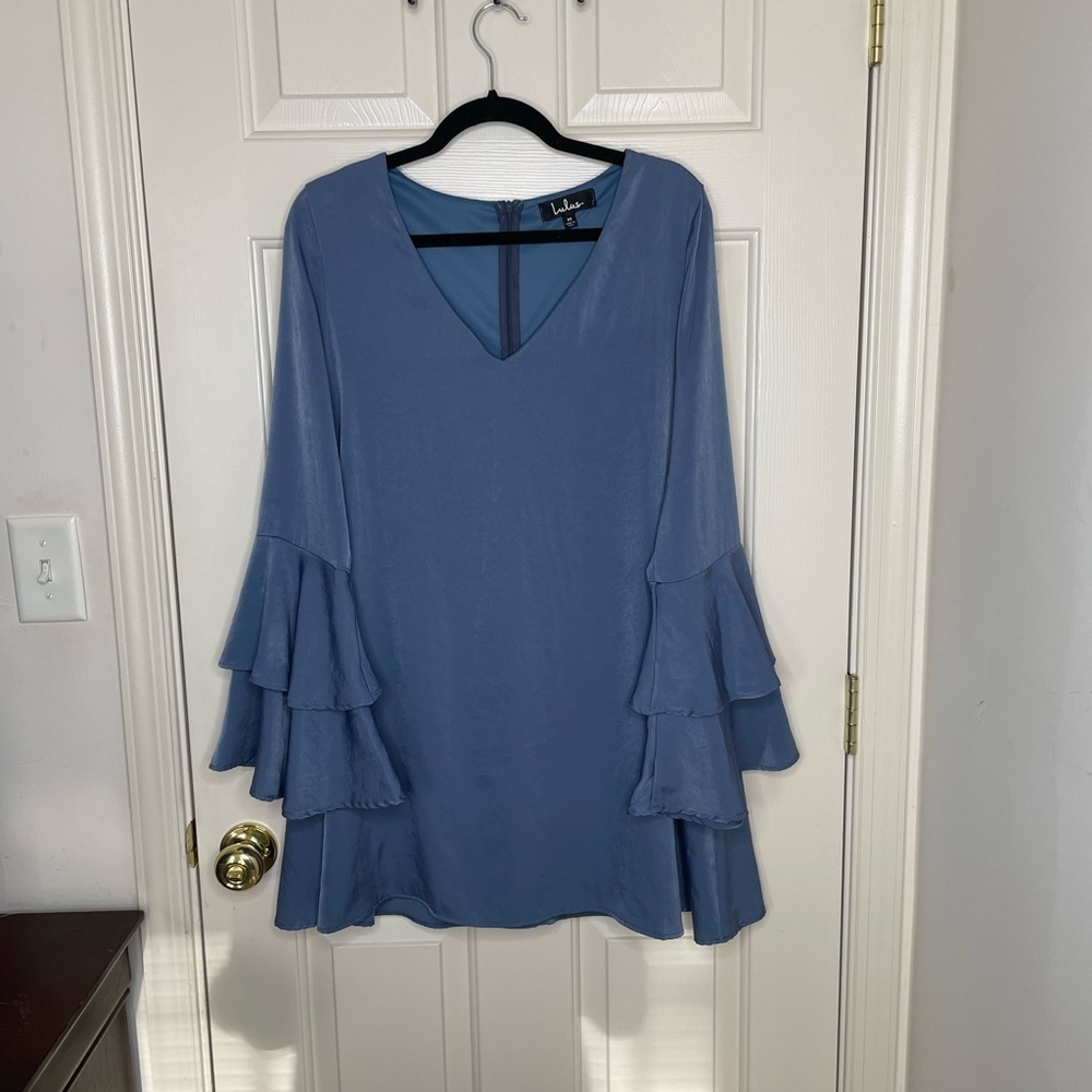 Lulu's Blue Ruffle Sleeve Top | M - Picture 4 of 12